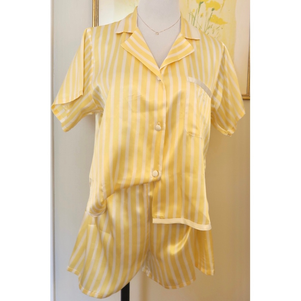 Vintage 90s Victoria’s Secret Yellow striped satin pajama set